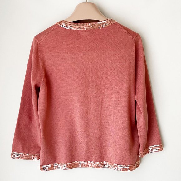 Kate Hill dusty rose sequin trim silk cardigan - Picture 7 of 13
